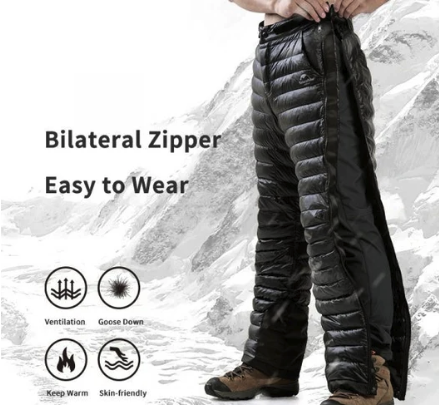 Outdoor Thermal Goose Down Pants Zipper Camping Hiking Skiing Trousers