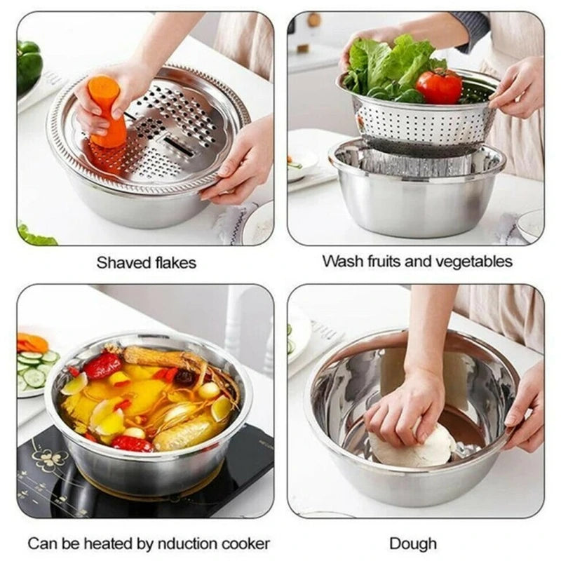 Multifunctional Stainless Steel Kitchen Grater With Basin Set