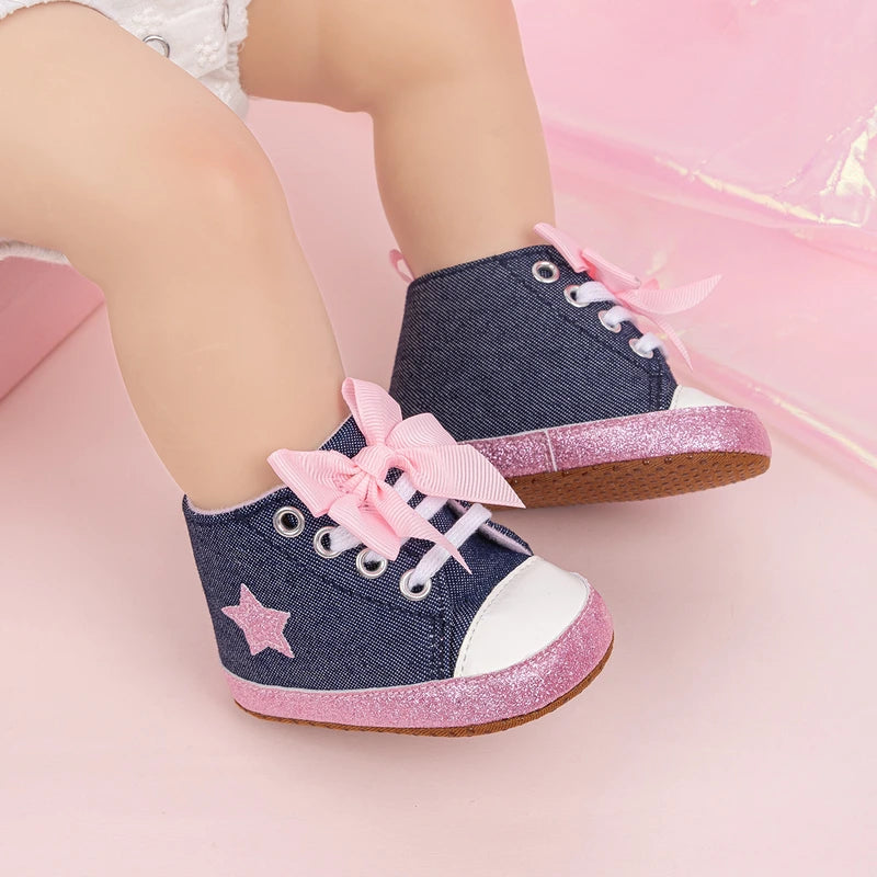 nfant Toddler First Walking Shoes, Newborn Baby Boys Girls High Tops Star Sneakers with Soft Anti-Slip Sole Moccasins