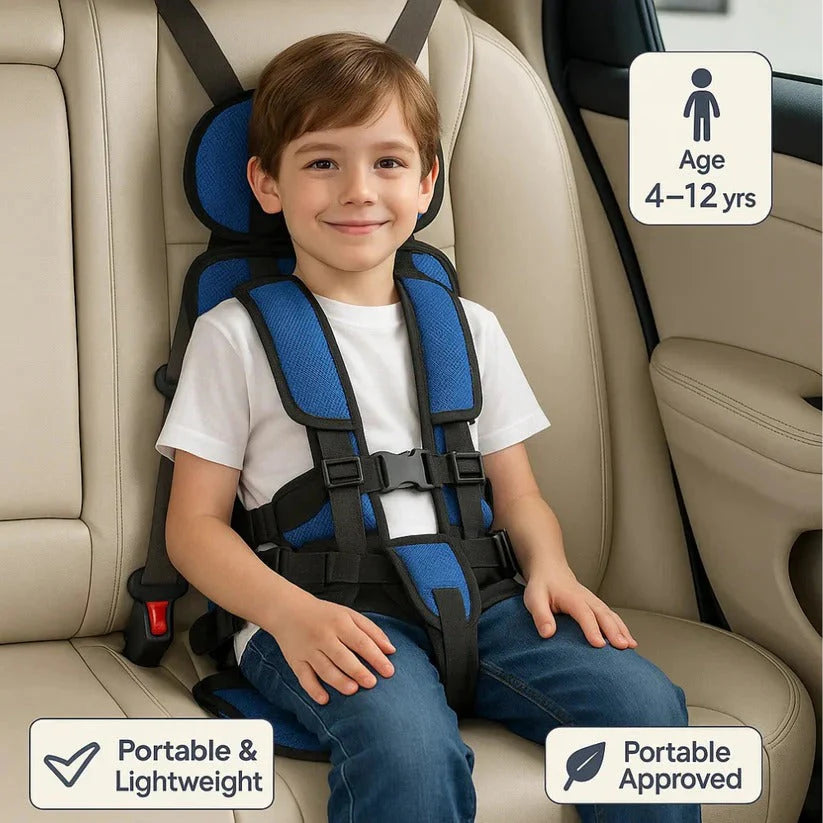 Portable Child Travel Seat with Five-Point Harness and Foldable Design